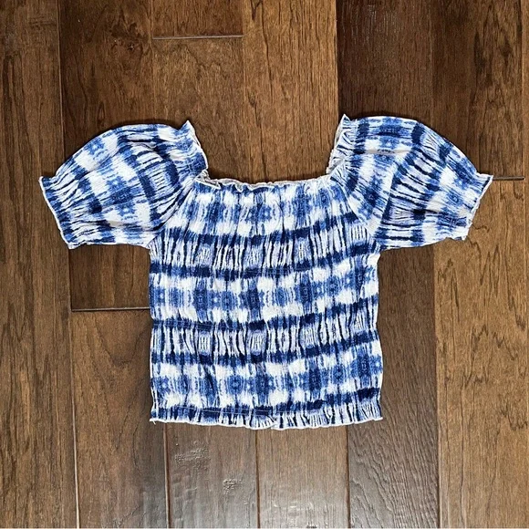 Zara Girls NWOT Blue Tie-Dye Cropped Puff Sleeve Top Sz 10/12–13/14 - Picture 15 of 15